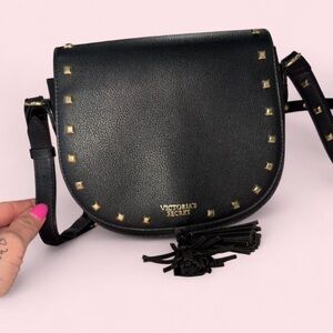 Victoria's Secret Black Saddle Crossbody with Gold Studs